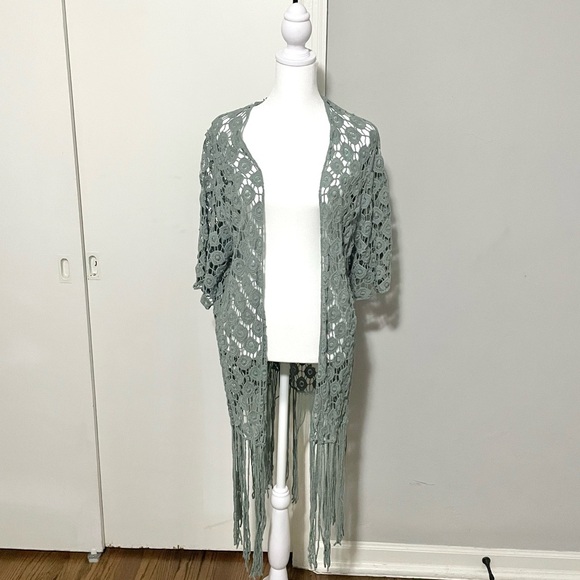 Sage Crochet Duster Cardigan - Picture 1 of 5